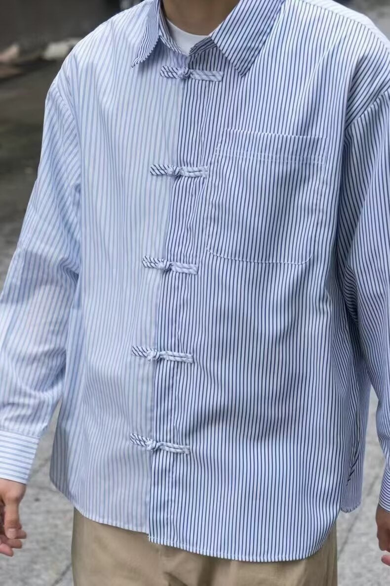 Striped Patchwork Button Front Shirt