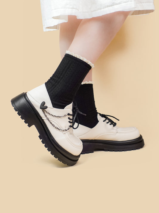 Thick Soled White Small Leather Shoes For Women