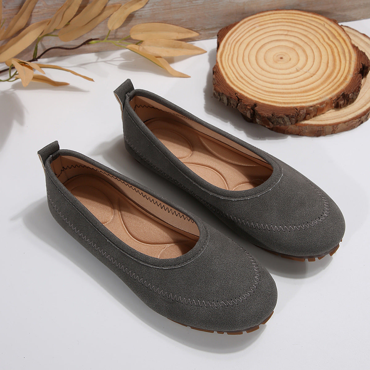 Womens Low-cut Round-toe Slip-on Loafers Womens Flat Shoes