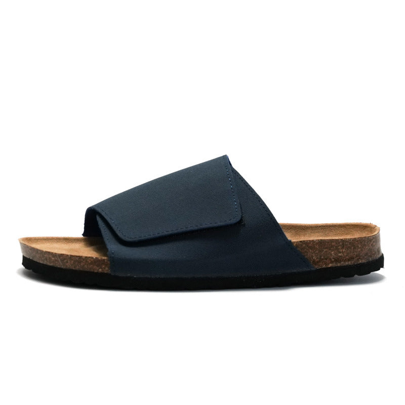 Cork Slippers Male Leather Version Platform Slippers Retro Slip-on Lazy Shoes