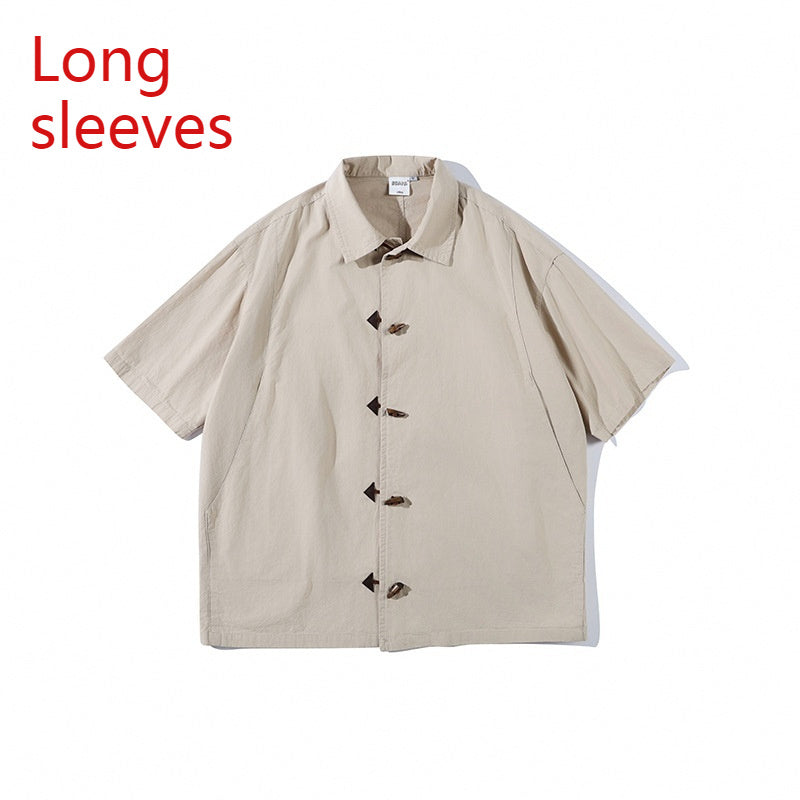 New Chinese Style Claw Buckle Men's Short-sleeved Shirt