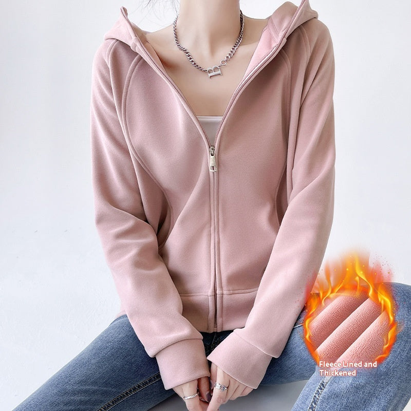 Women's Fleece-lined Casual Sweatshirt Retro Sports Coat