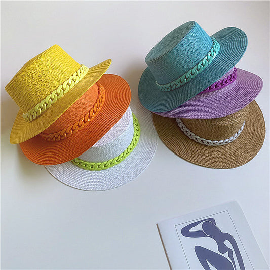Straw Japanese Beach Sun Hat With Flat Top