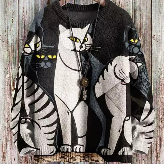 Women's 3D Printed Loose Long Sleeved Sweater