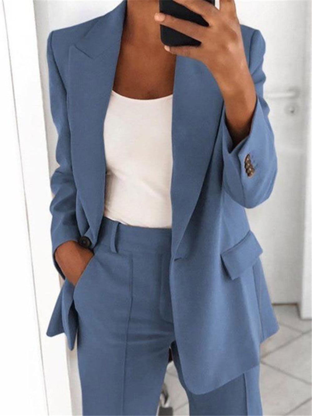 Pure Long Sleeveless Simple Draping Wide Leg Casual Suit