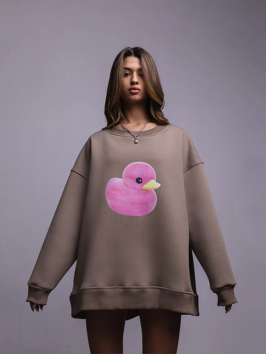 Enkel Sweater Med Andeprint Til Kvinder