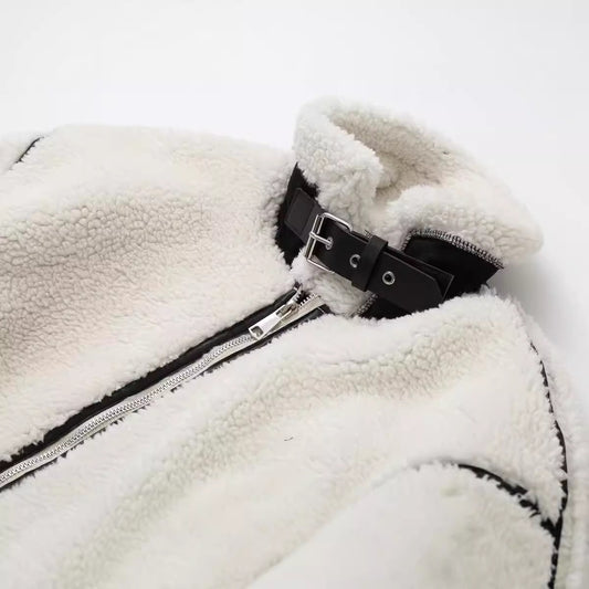 Women's Patchwork Lamb Fur Integrated Fun Design European And American Style Jacket Coat