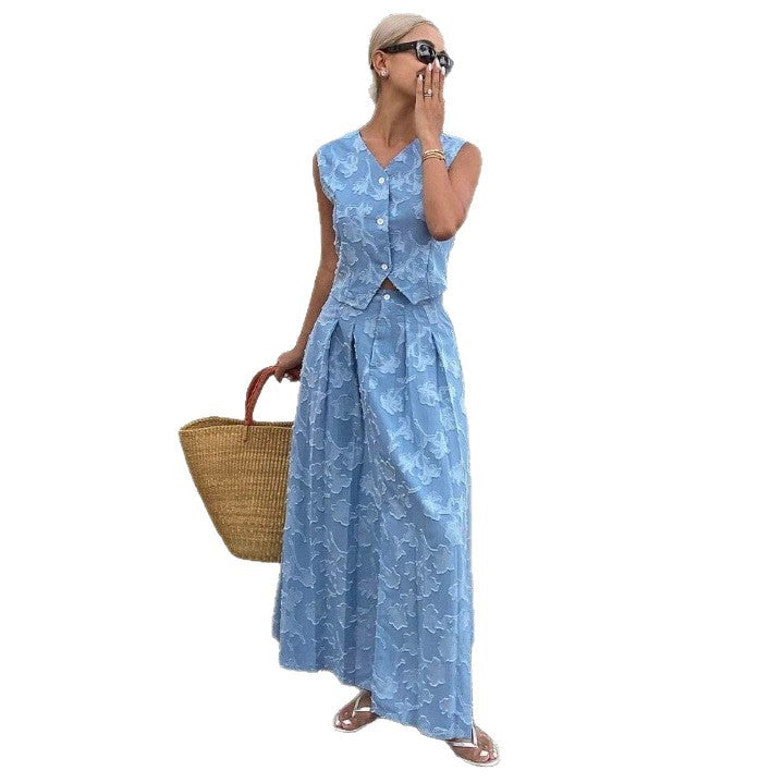 Womens Casual, Stylish, Western-Style Jacquard Vest And Skirt Set