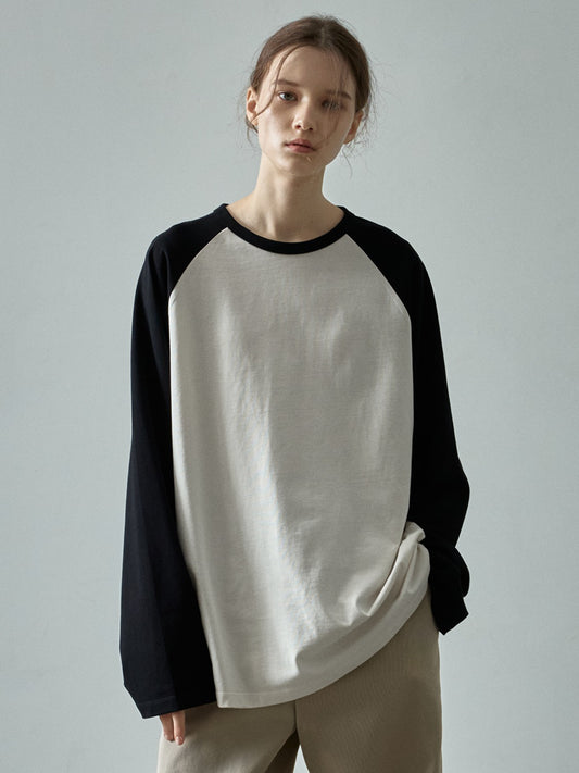 Casual Fashion Color Contrast Loose Round Neck Raglan Long Sleeve