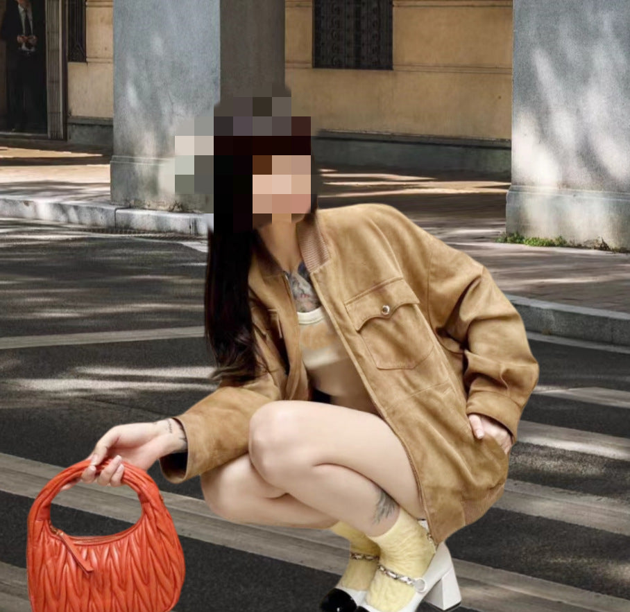 Maillard Style Suede Fabric Jacket Coat