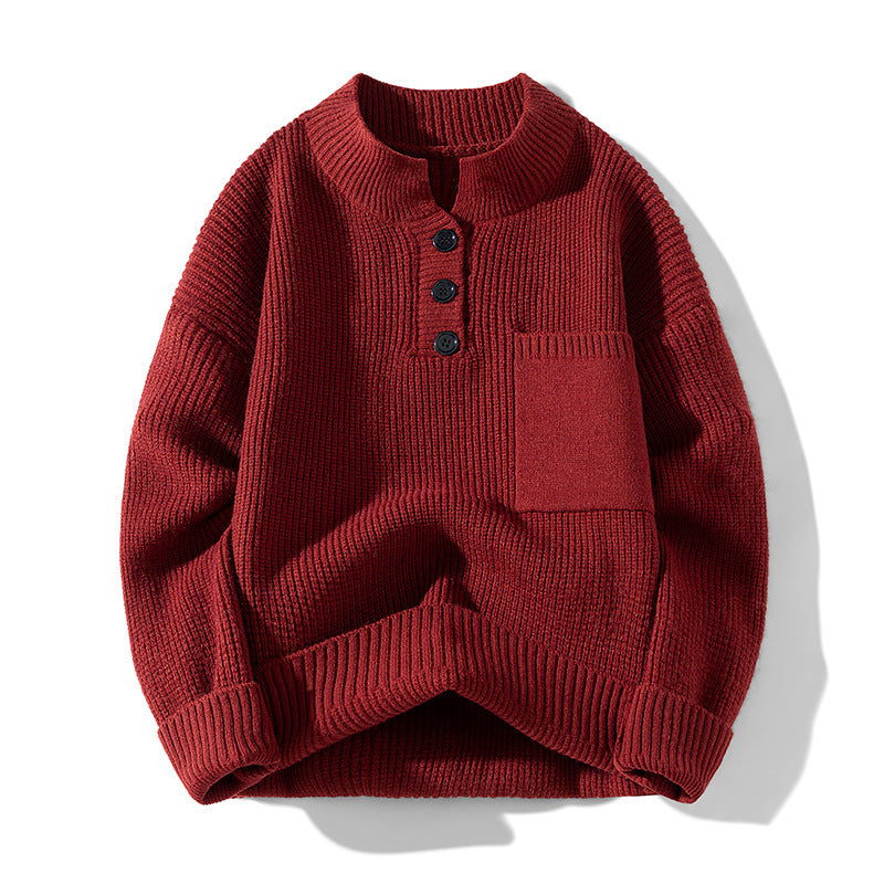 Ensfarvet alsidig half-turtleneck strikbluse til kvinder med knapper