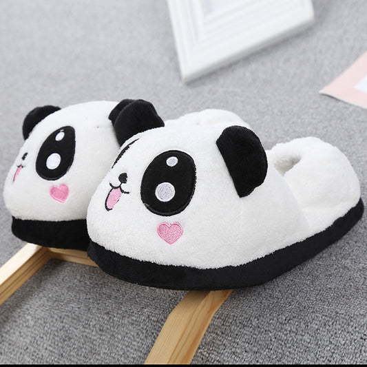 Cute And Adorable Panda Heart-Shaped Cartoon Plush Closed-Toe Slippers