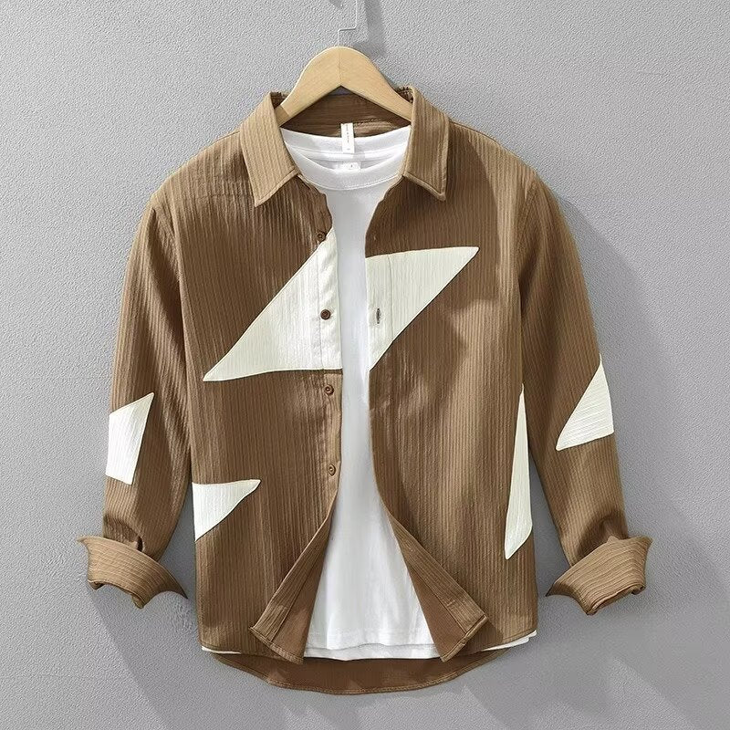 Color Contrast Patchwork Men's Long Sleeve Shirt