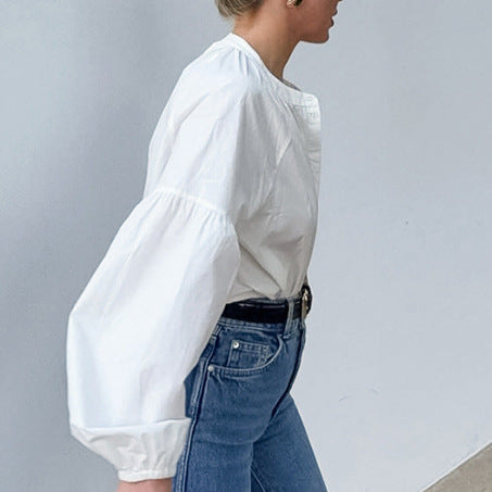 Round Neck Loose High-end Sense Shirt Women