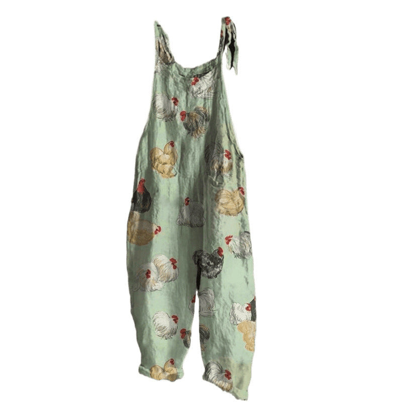 Women's Suspender Pants Vintage Printed One-piece