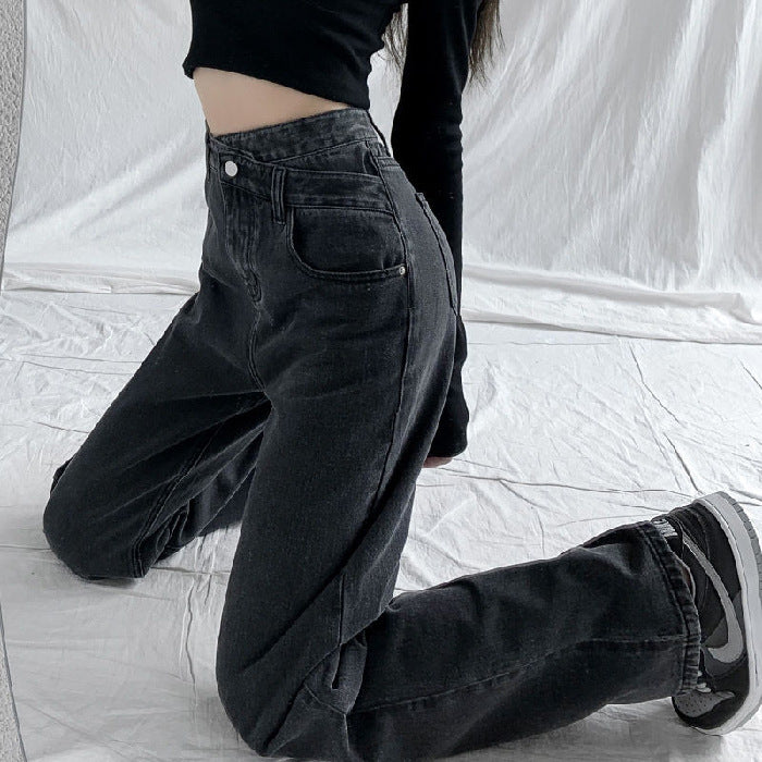 Jeans Women's Retro Loose High Waist Slim Mopping Pants
