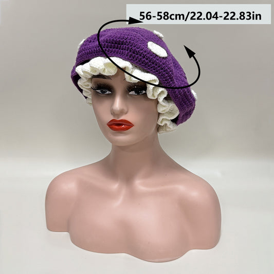 Sweet Cute Mushroom Beret Children Hand Crocheted Polka Dot