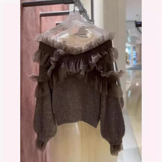 Korean-style Elegant Ruffled Hem Knit Sweater