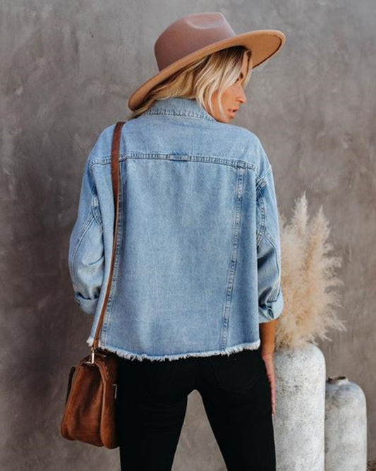 Denim Loose Frayed Short Jacket
