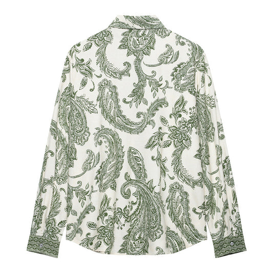 European And American Retro Style Spring And Summer Leaf Print Shirt