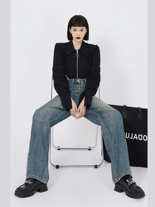 Women's Retro Distressed Washed Wide Leg Jeans