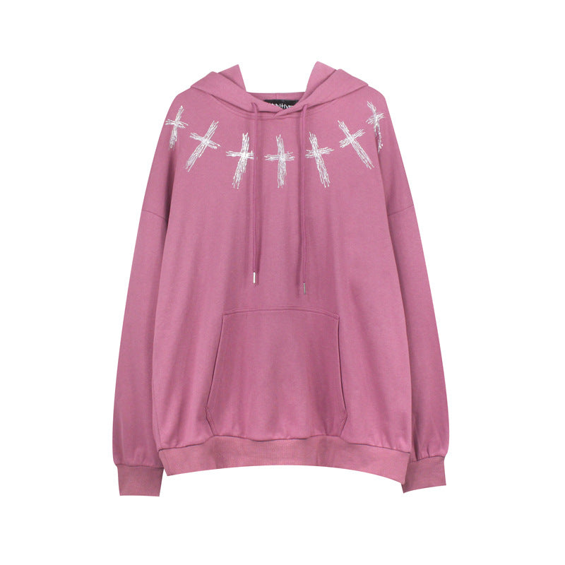 Cross Rhinestone Print Hooded Sweater Men