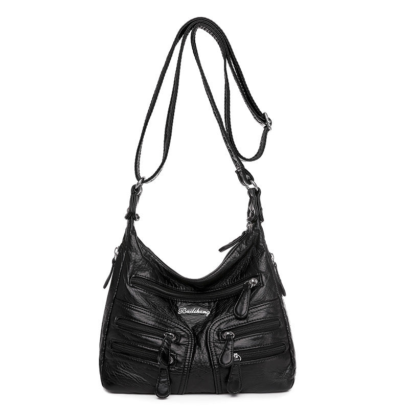 Washed Sheepskin Multi-pocket Women's Shoulder Crossbody Bag