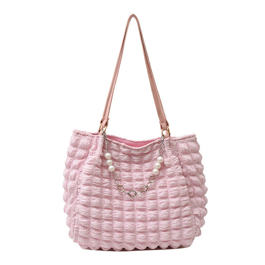 Portable Pleated Girl Heart Shoulder Tote Bag