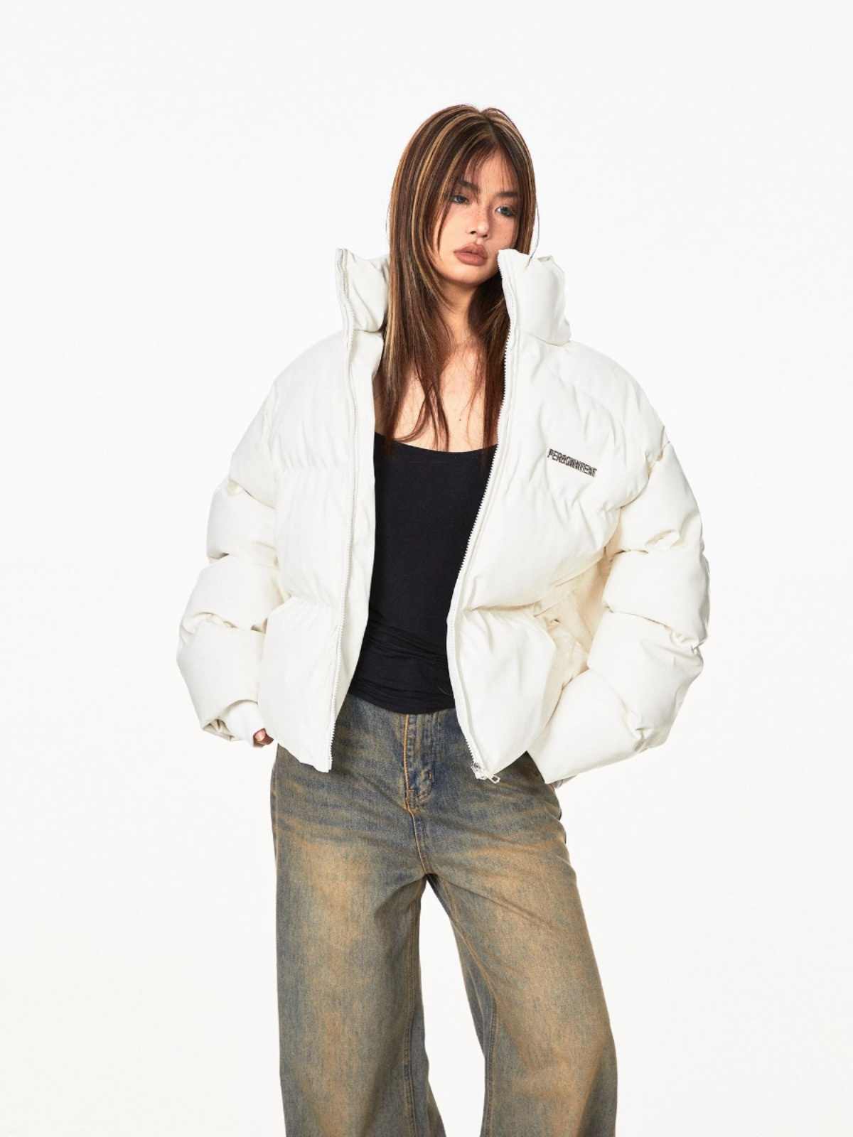 Retro Metal Label Stand Collar Simple All-match Light Coat