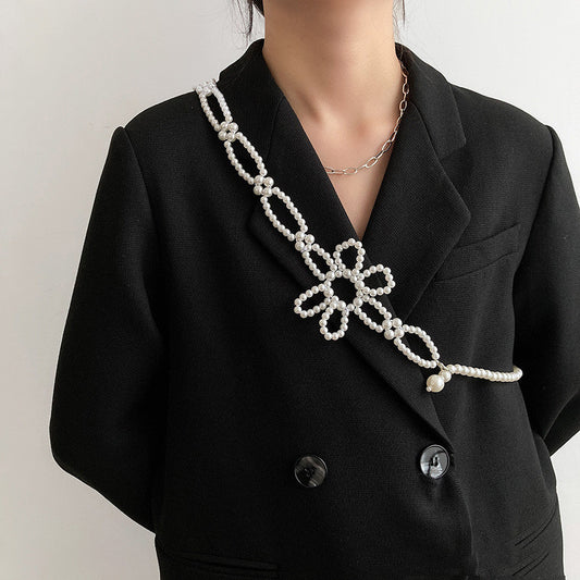 Women's One Flower Decorative Strap Pearl Waist Chain