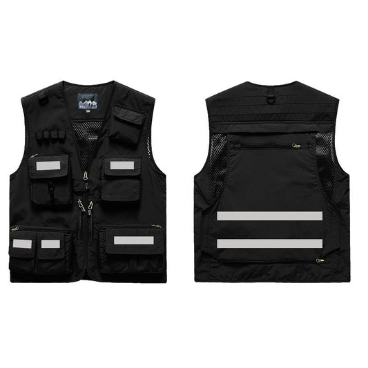 Mens And Womens Workwear Vest With Reflective Strips And Multiple Pockets