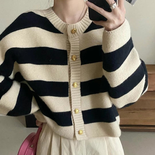 Spring And Autumn Stripes Round Neck Sweater Female Niche