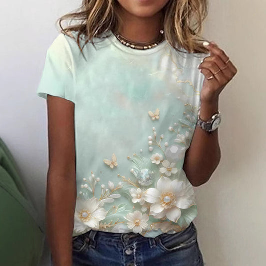 3D Digital Printing Women's Casual Crew Neck Top T-shirt