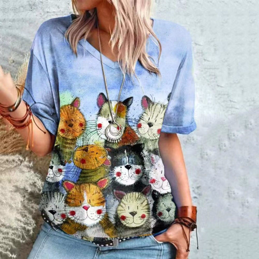 Trendy Kitten 3D Women's Printed Wear T-shirt Short Sleeve