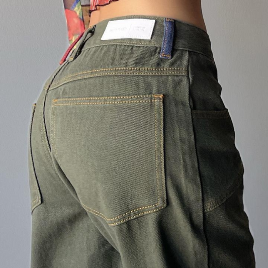 Olive Green Straight Denim High Street Cross Jeans