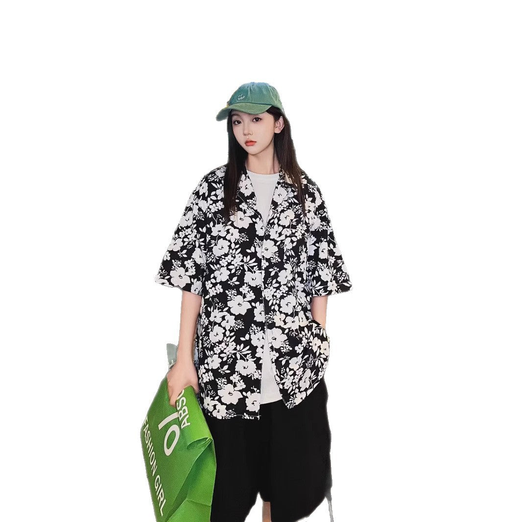 Cuban-collar Floral Shirt Thin And Loose-fitting