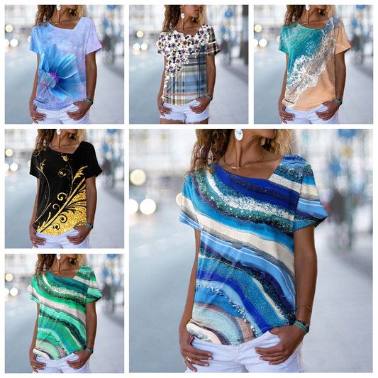 Fashion Casual Women's Asymmetric Diagonal Collar T-shirt