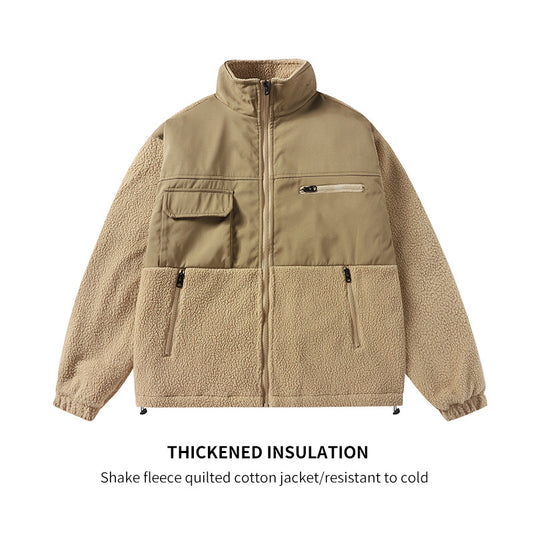 Cross Loose Lapel Fleece Warm Casual Men's Jacket