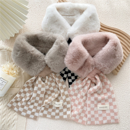 Women's Thickened Warm Plaid Plush Scarf