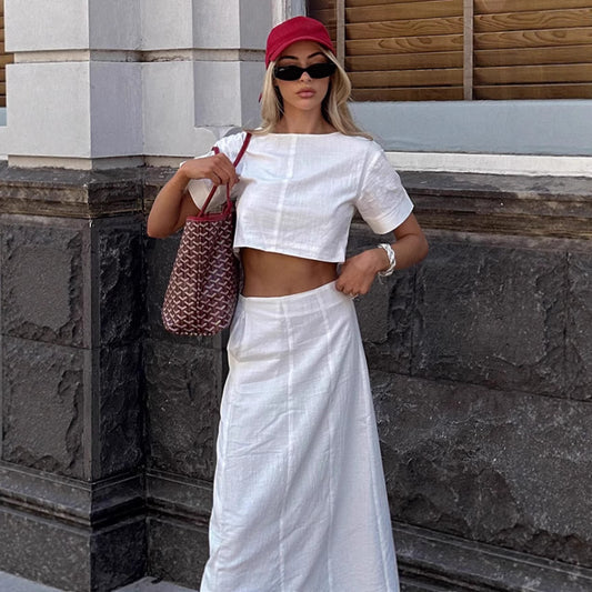 Fashion White Short Sleeve T-shirt Dress Set For Women