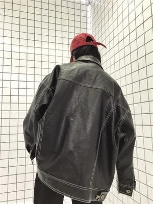 Street Topstitched Big Pocket Motorcycle PU Leather Women's Jacket