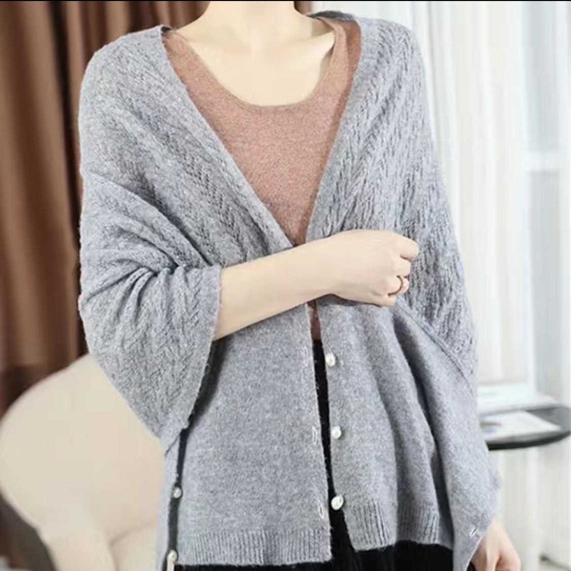 Womens Knitted Cardigan Shawl With Pearl Buttonskeeps You Warm And Doubles As A Scarf