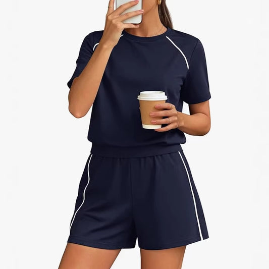 Womens Casual Short-Sleeve T-Shirt And Shorts Set