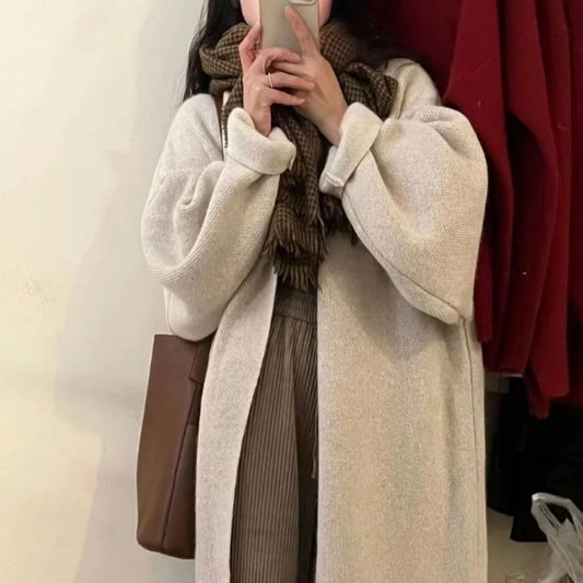 Dame lang retro-stil fransk-stil sweaterfrakke til efterår/vinter