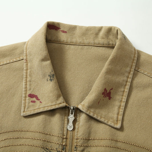 American Retro Street Distressed Graffiti Workwear Jacket