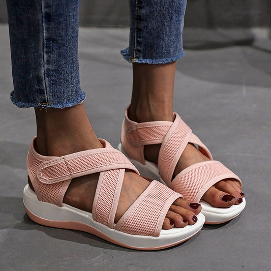 Fashion Flat Casual Toe Velcro Ladies Sandals