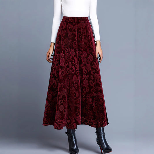 Spring And Autumn New Sexy European And American Simple Velvet Print Skirt Women