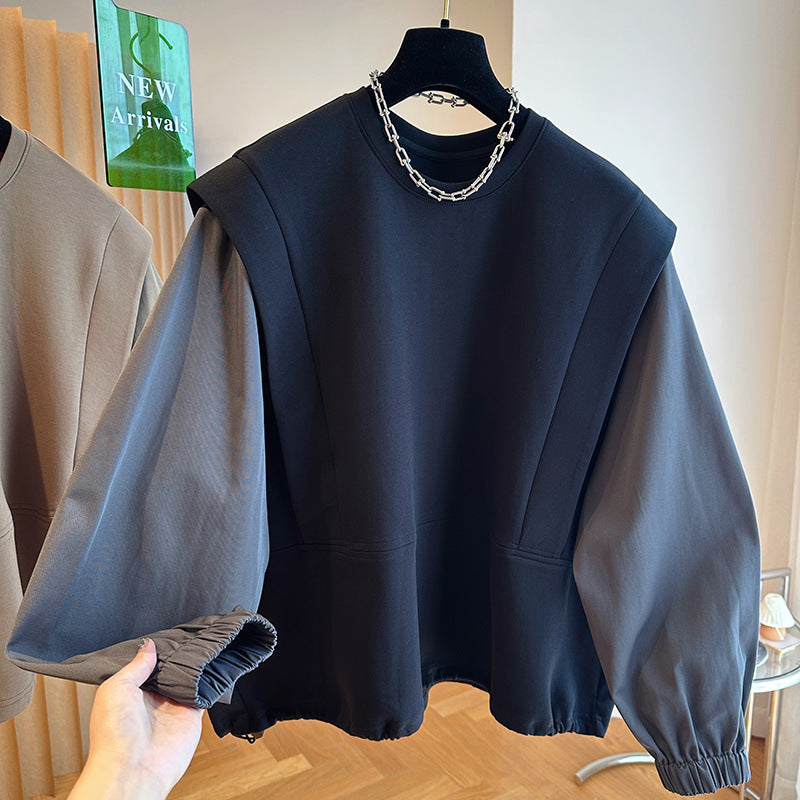 Niche Loose Casual Round Neck Pullover Shirt Stitching Two Pieces Sweater Top