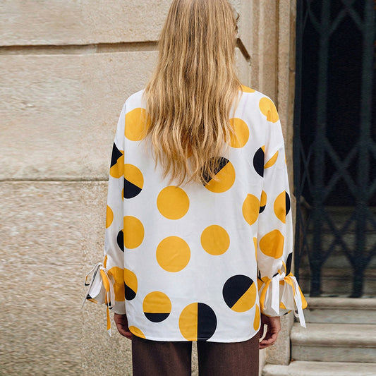 Women's Fashionable Polka-dot Long-sleeve Blouse