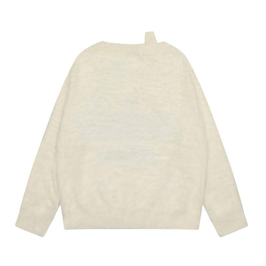 American High Street Letters And Numbers Jacquard Artificial Mink Hair Soft Glutinous Sweater For Women